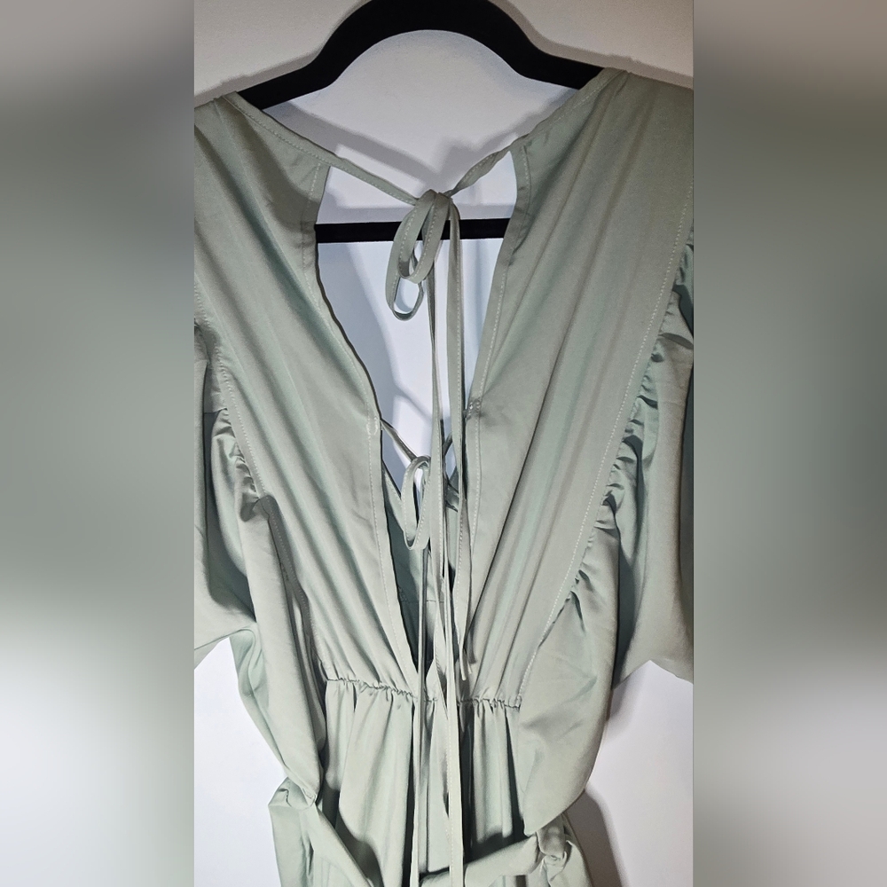 Sage Green Tie Back Maxi Dress Bohemian Holiday Festive Maternity - Picture 8 of 10